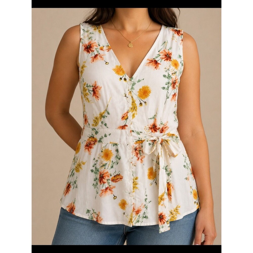 Torrid Sleeveless V Neck Floral Top Plus Size Summer Size 2